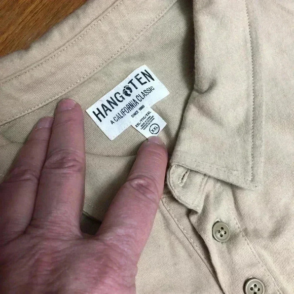 Vintage Hang Ten Polo Collared Shirt Tan Brown Stripe Size XXL - Picture 4 of 5